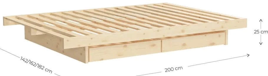 Natúr színű borovi fenyő franciaágy tárolóhellyel és ágyráccsal 180x200 cm Kanso – Karup Design