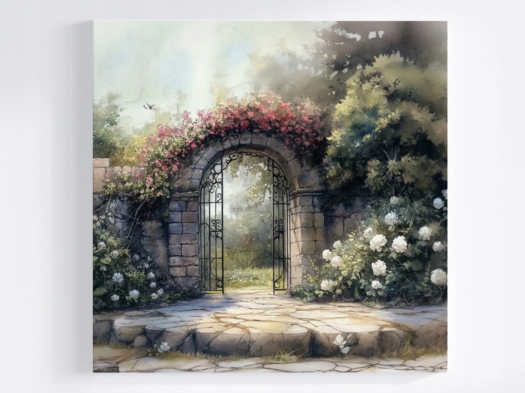 Poszter Tájkép Titokzatos Kert Kapu Virágok 40x40