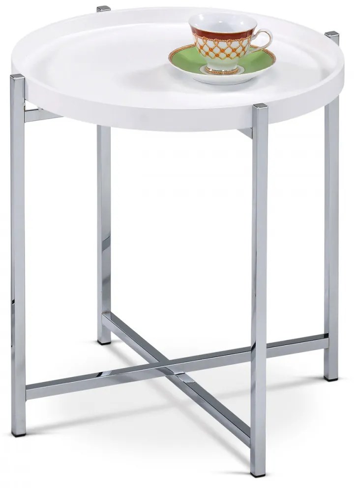 Masă de cafea în alb mat cu picioare din metal cromat 80135-12