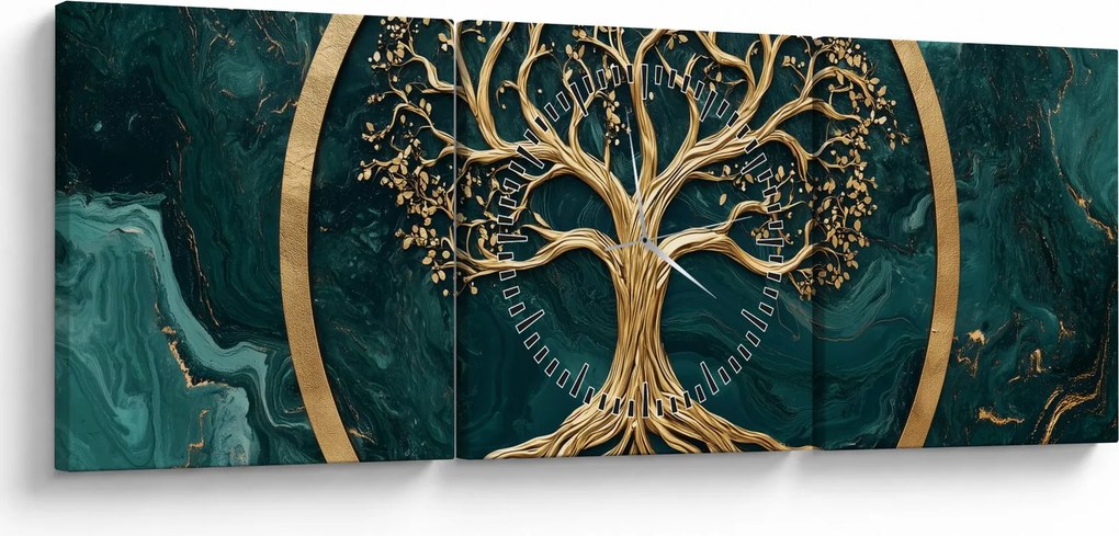Kép – Márványban lévő arany életfa (órával) (90x30 cm)