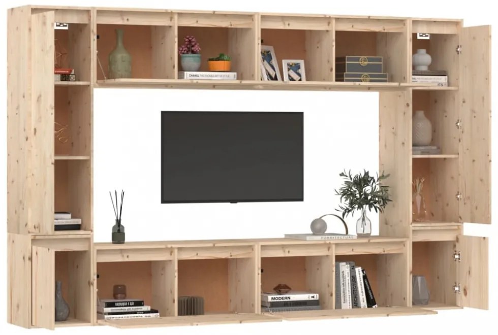 8 darab tömör fenyőfa TV-szekrény