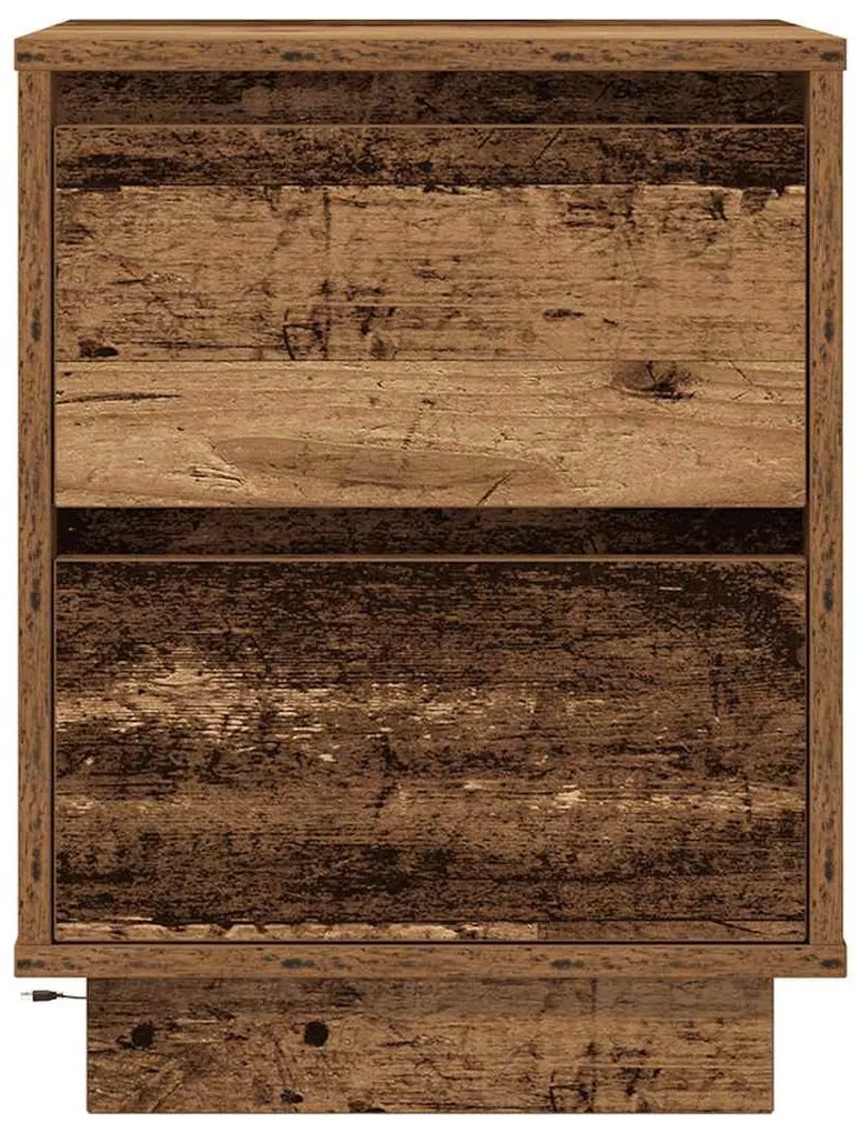 2 db antik fa éjjeliszekrények LED világítással 38x34x50 cm