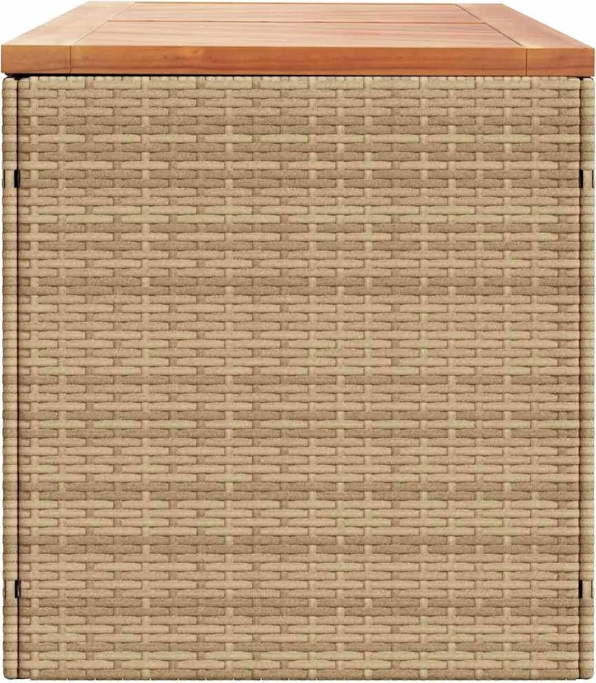 vidaXL bézs polyrattan és akácfa kerti tárolóláda 220 x 50 x 54 cm