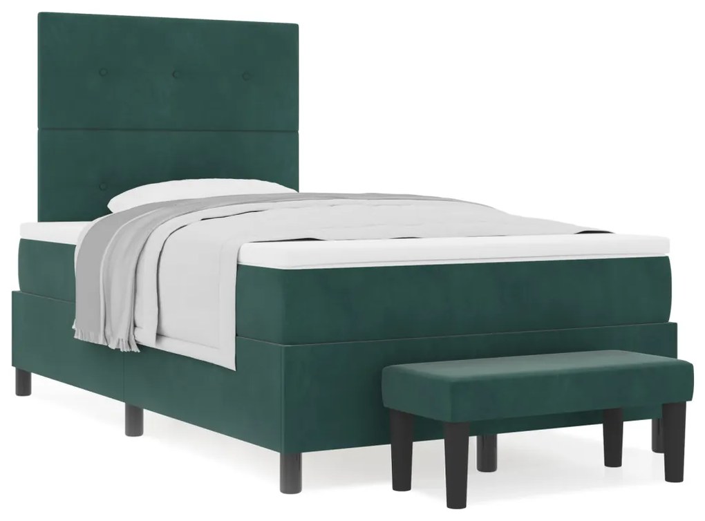 Boxspring Ágy matraccal és paddal Sötét Zöld 120x200 cm Bársony