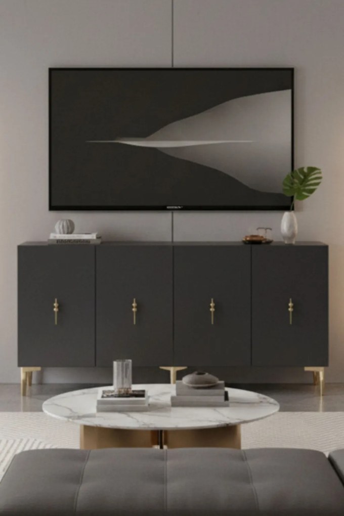 Komód, antracit-arany, 125 cm