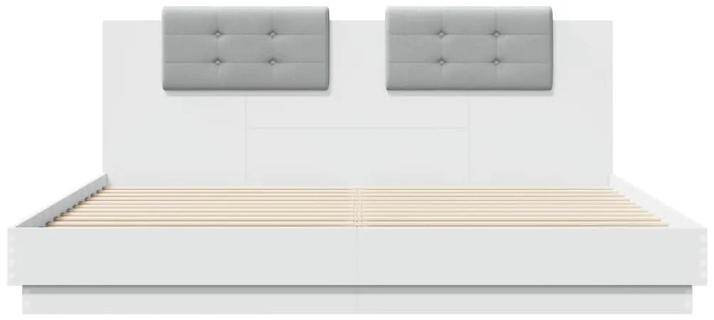 fehér ágykeret fejtámlával és LED-világítással 200 x 200 cm