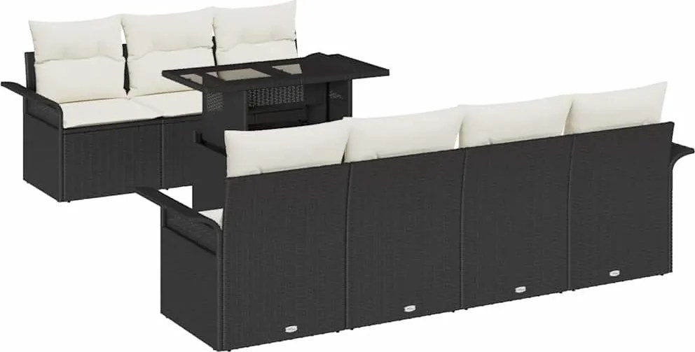 vidaXL Kerti Kanapé Szett párnával tárolóval 8 pcs Fekete Poly Rattan
