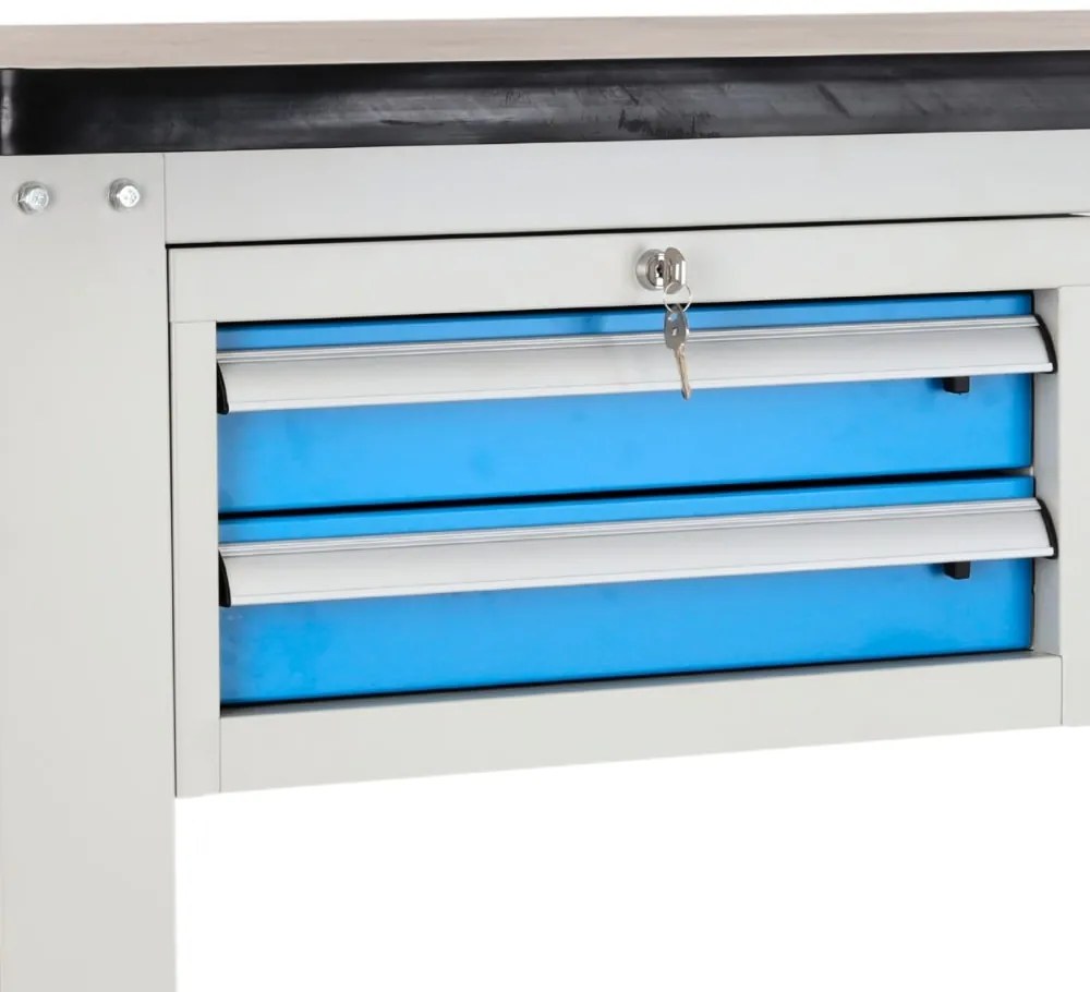 Műhelyasztal Solid MDF-24, 210 cm, 2x függő doboz, fekete