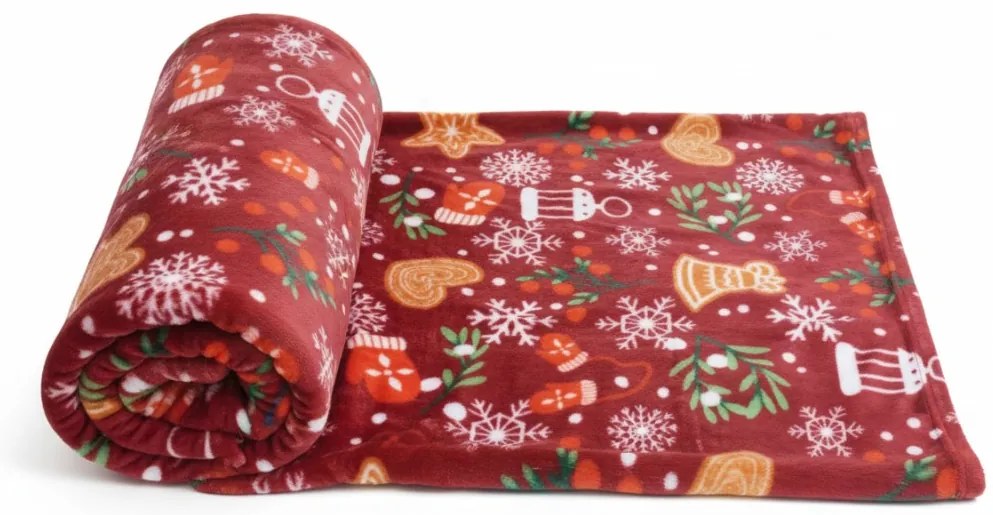 Karácsonyi mikroplüss pléd GINGERBREAD HEART, piros Méret: 160 x 200 cm
