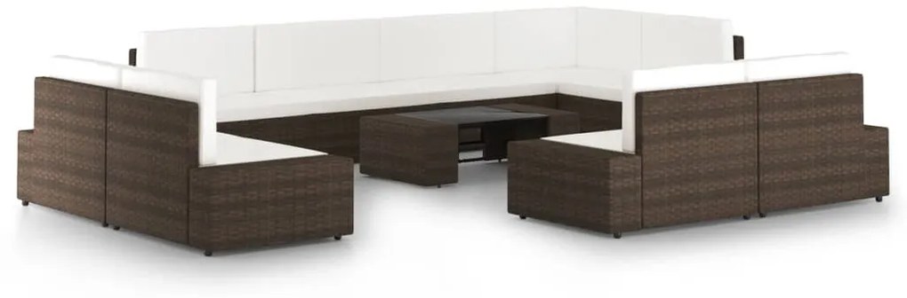 10 részes barna polyrattan kerti ülőgarnitúra párnákkal