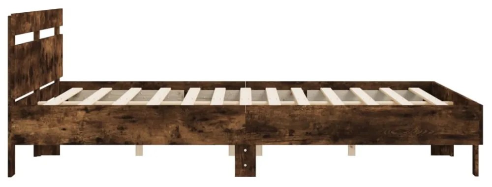 füstös tölgy színű szerelt fa ágykeret fejtámlával 200 x 200 cm