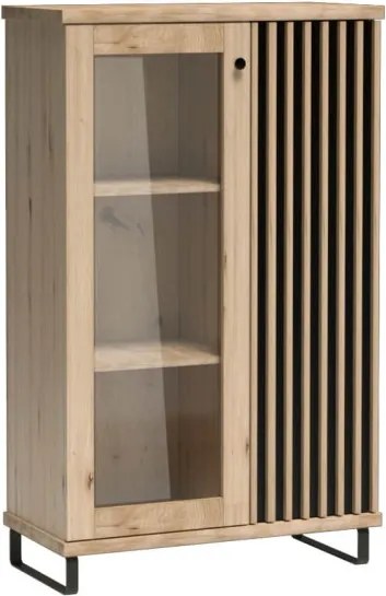 Aldabra Cali C-3 komód-vitrin, tölgy, (fekete fém lábak és LED-ek nélkül)