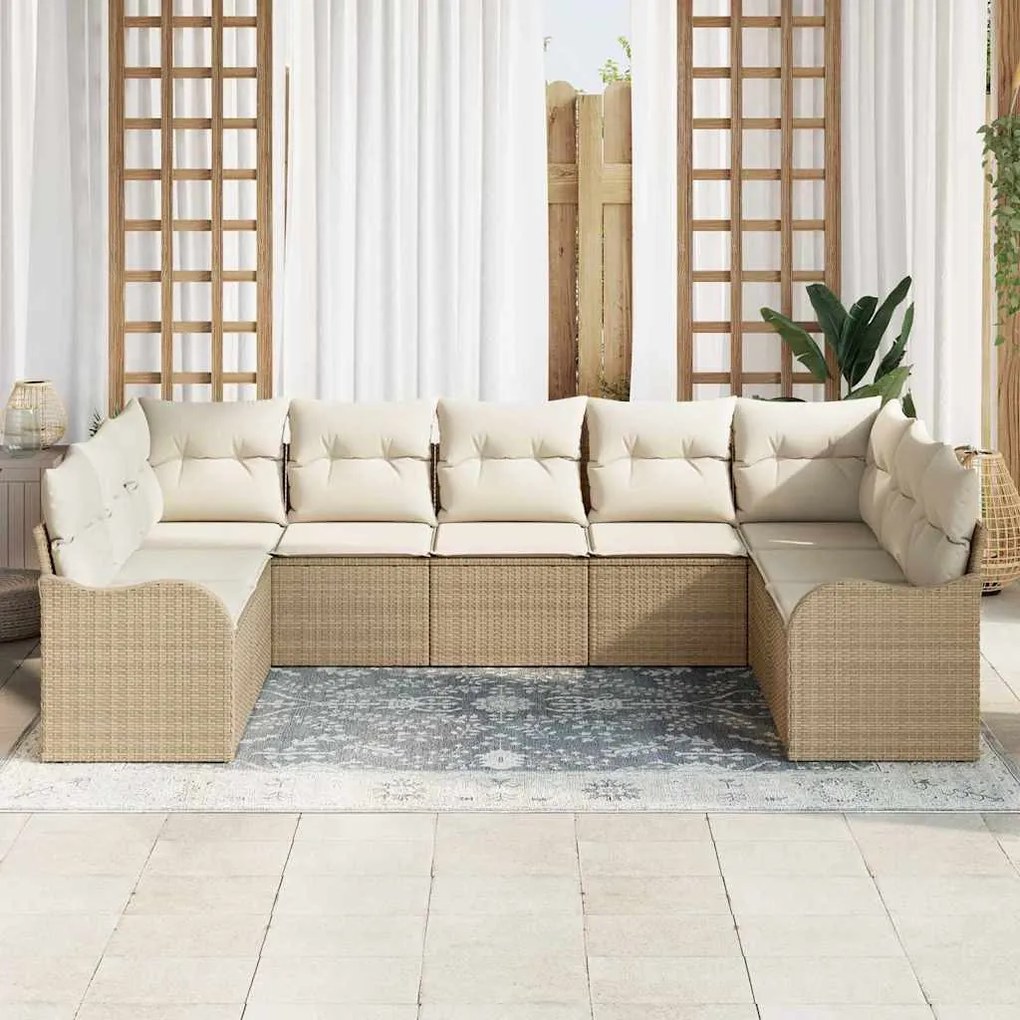 Kerti Kanapé Szett párnával 9 pcs Beige, fehér Poli rattan