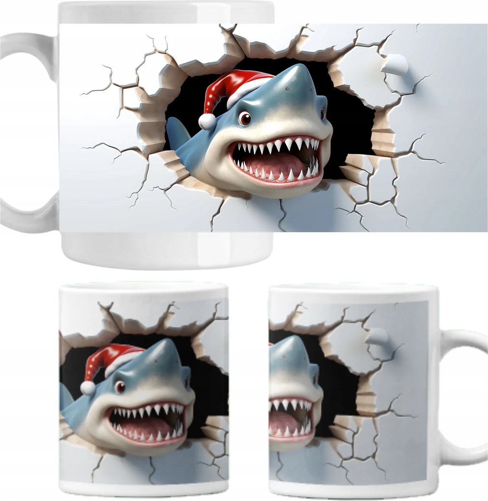 Karácsonyi mintás bögre Cápa Mikulás ajándék 330ml