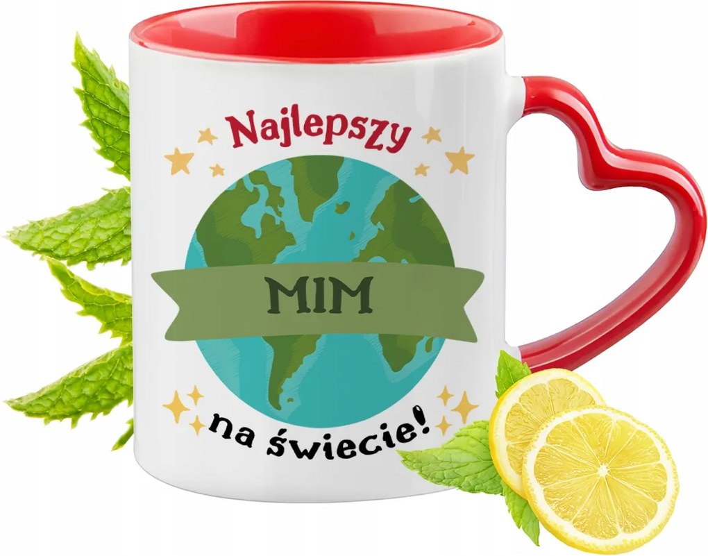 Piros bögre szív alakú füllel Mima Ajándék