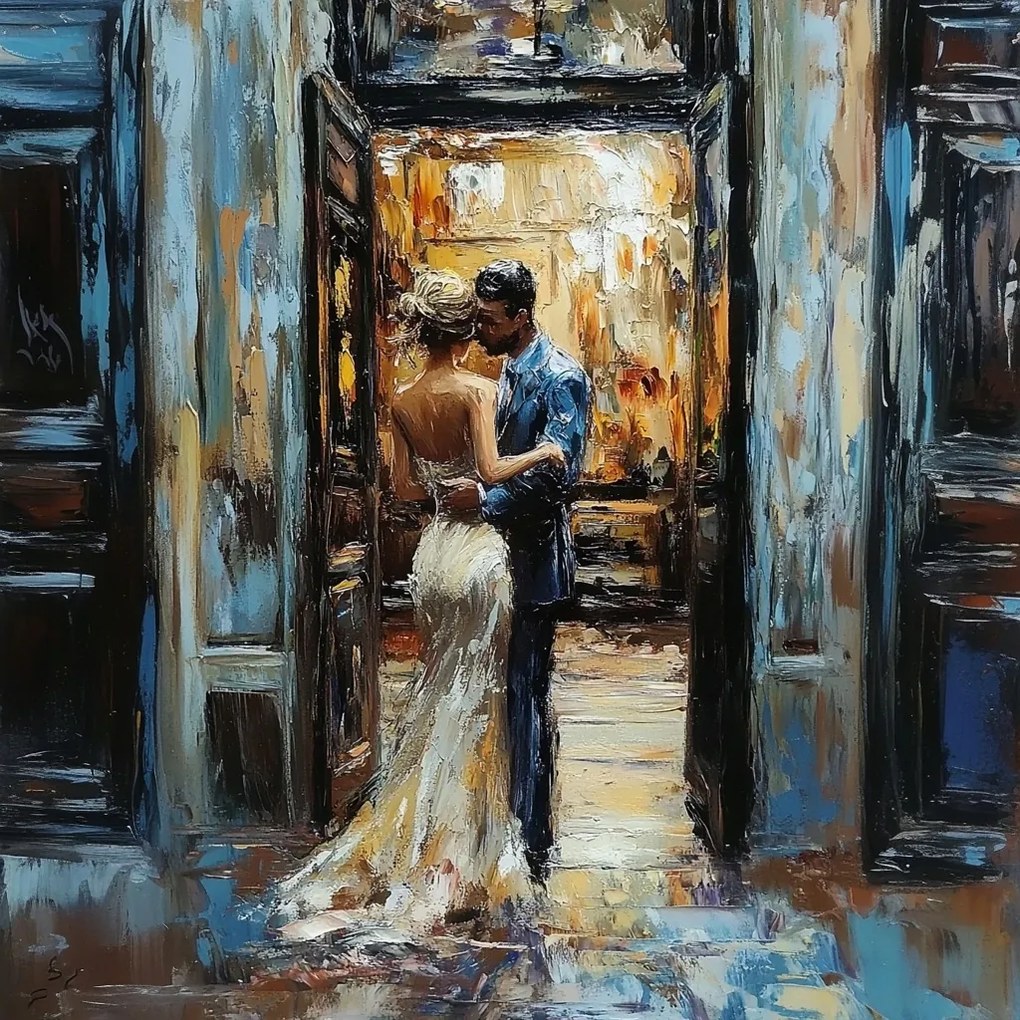 Vászonkép Canvas Pár Romantika Utca Szerelem Elegancia Művészet 80x80