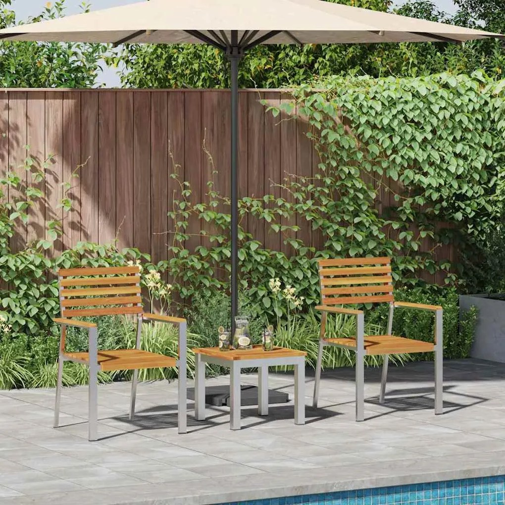 vidaXL Kert étkező szett 3 pcs Barna Tömör Akácfa