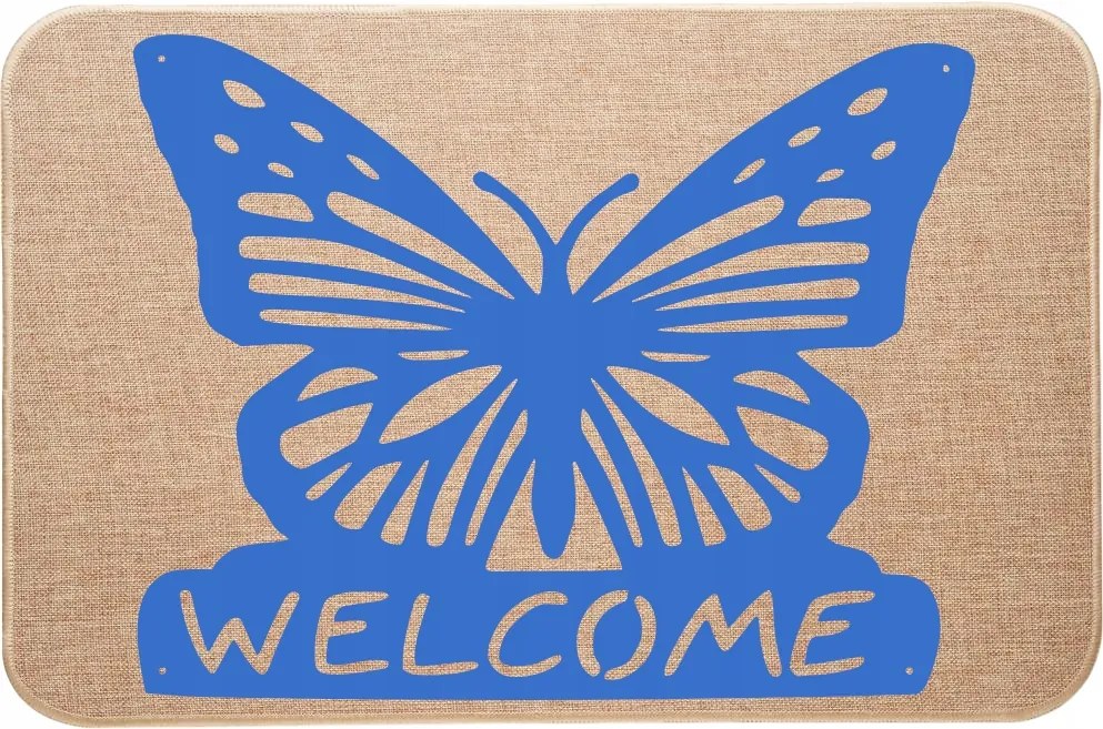 Lábtörlő Bejárati Ajtó Lenvászon Díszített Pillangó Welcome Helló