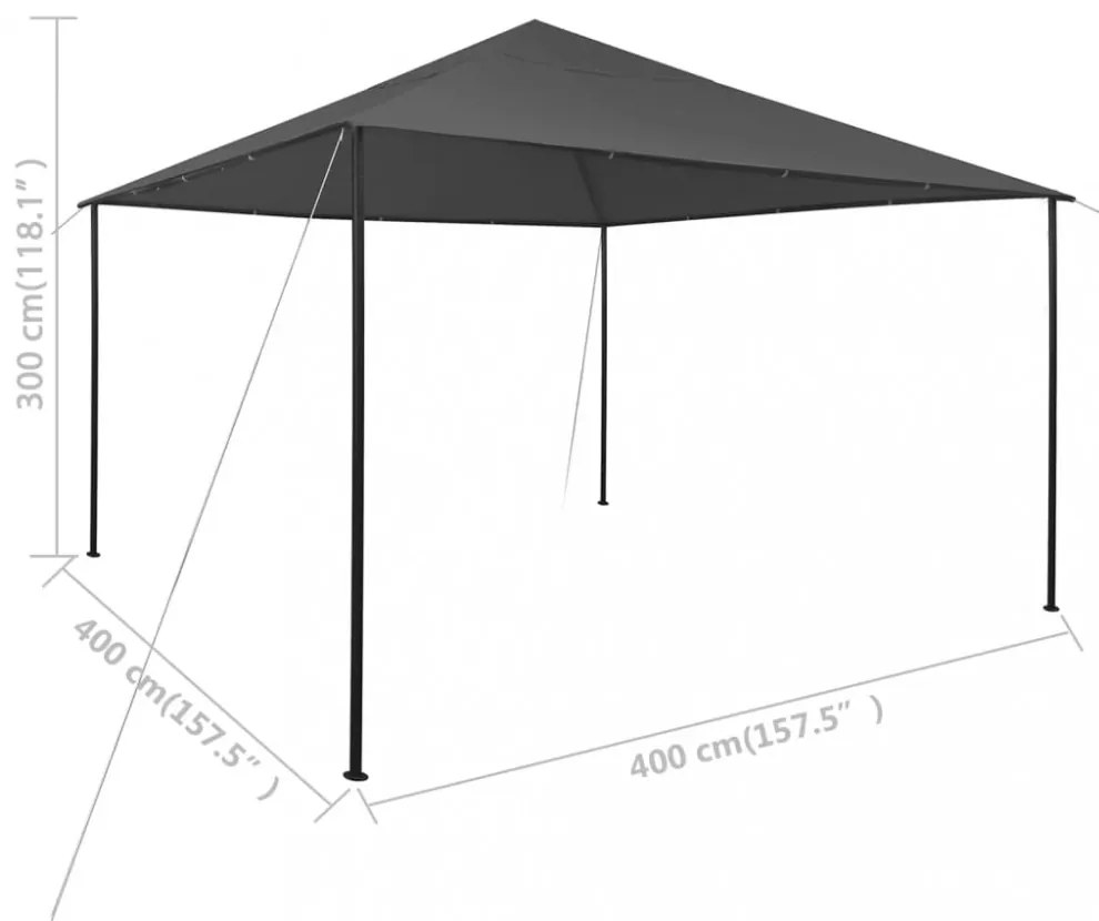 antracitszürke pavilon 4 x 4 x 3 m 180 g/m²