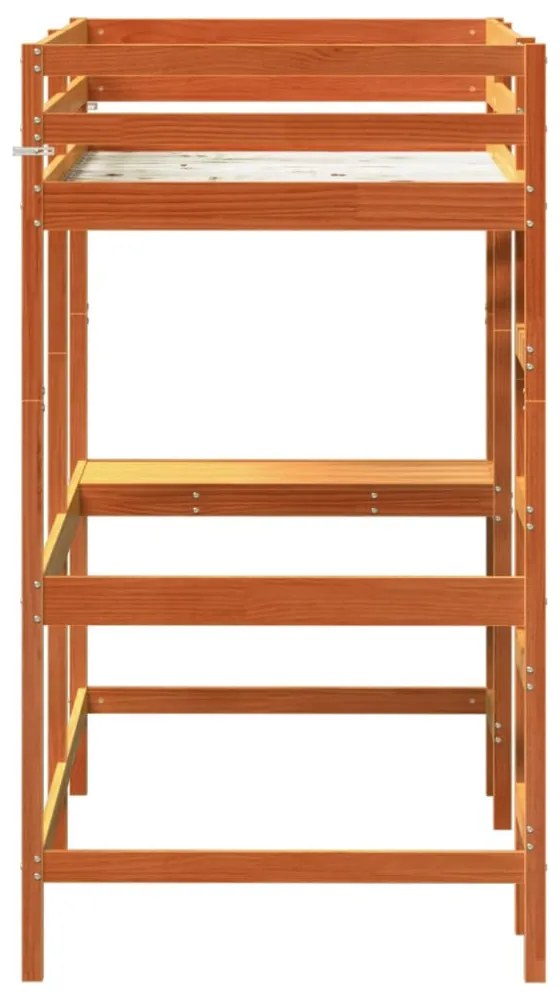 viaszbarna tömör fenyőfa galériaágy íróasztallal 90 x 200 cm