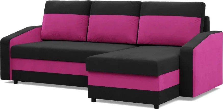 Hewlet sarokkanapé, 2 ágyneműtartóval, szövet anyag, univerzális oldal, bonell töltet, fekete - rózsaszín
