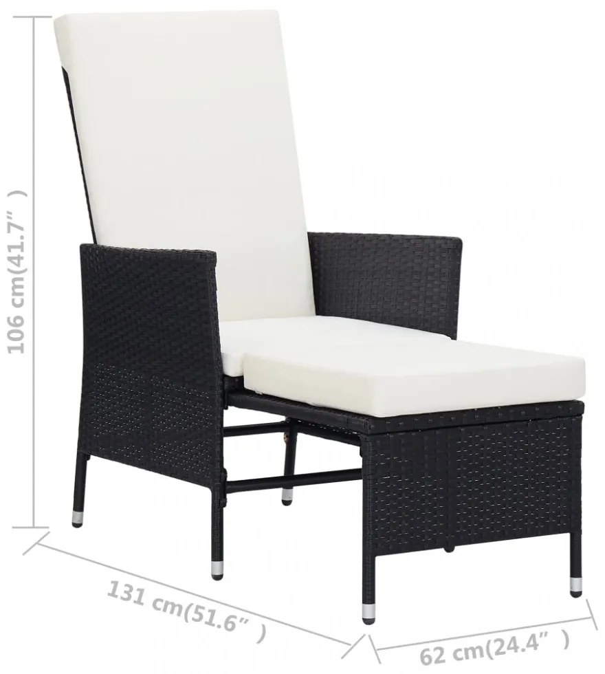 fekete dönthető háttámlás polyrattan kerti szék párnákkal