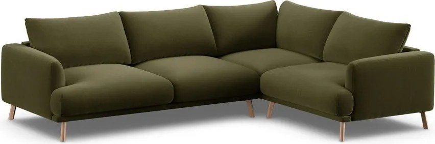 Zöld bársony sarokkanapé (jobb oldali-L alakú) Naomi – Micadoni