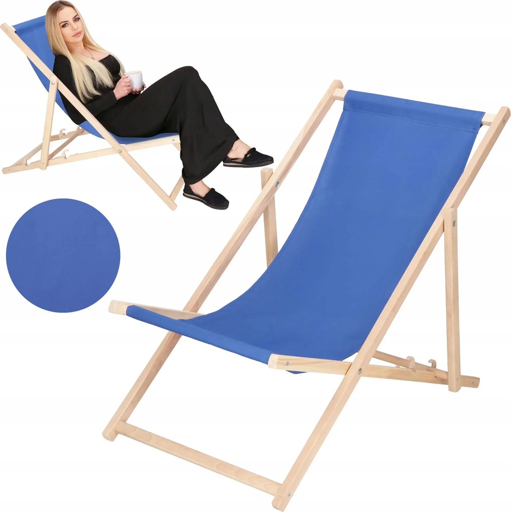 Fából Készült Strand Napozóágy Összecsukható Kerti Strand Napozóágy Lengyel Kék