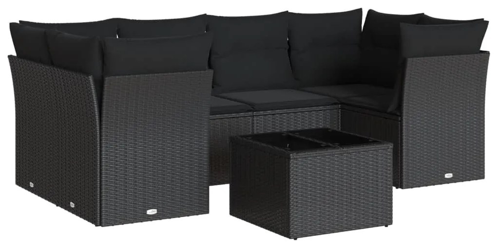 7 részes fekete polyrattan kerti ülőgarnitúra párnával