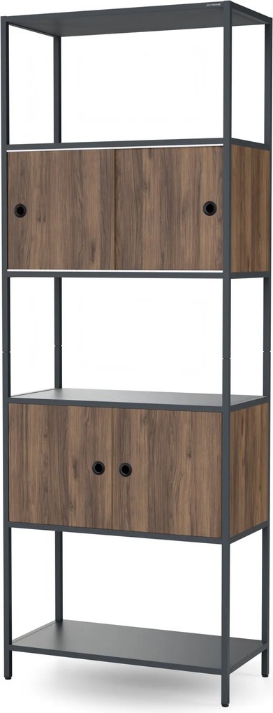 Iratrendező polc zárható szekrénnyel, irodai, nyitott polcok, fém antracit/dió, 800x2200x400 mm: ARIEL Eco Design