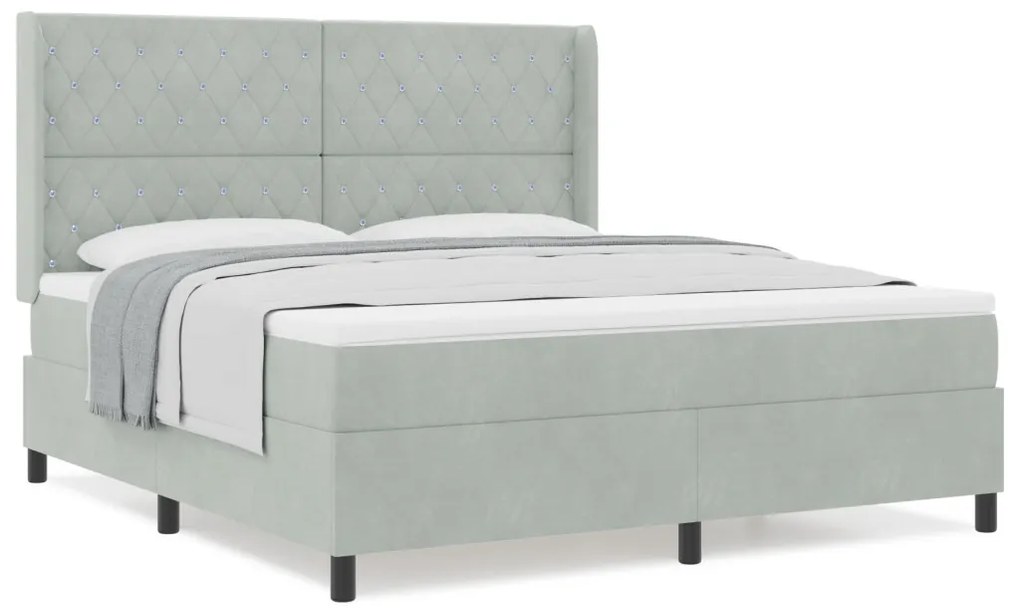 Boxspring Ágy Matrac Fény Szürke 180x200 cm Bársony