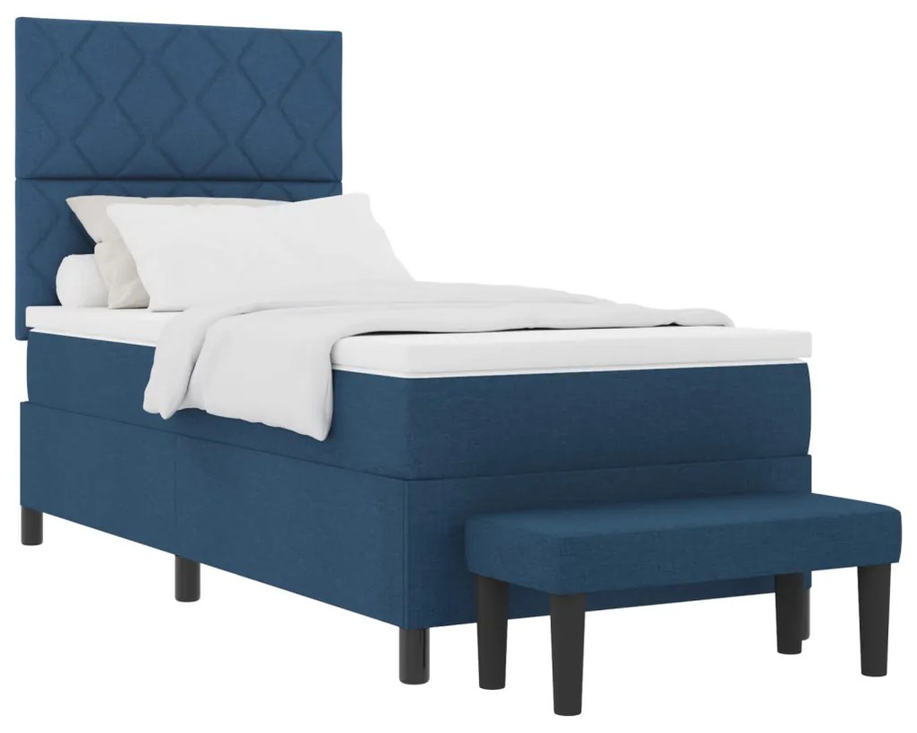 Boxspring ágy matraccal és paddal Kék 90x200 cm Szövet