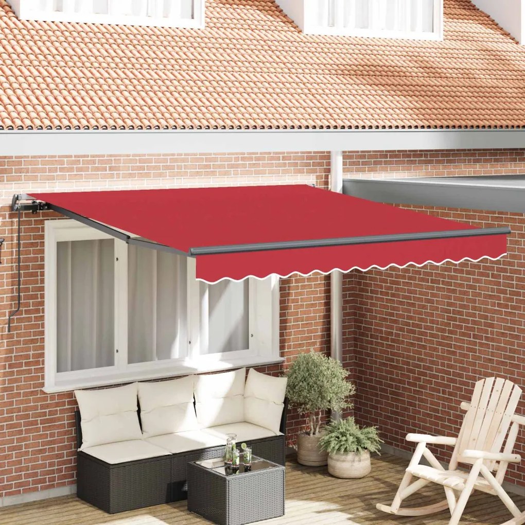 Behúzható napellenző Piros 300 x 250 cm Poliészter és acél