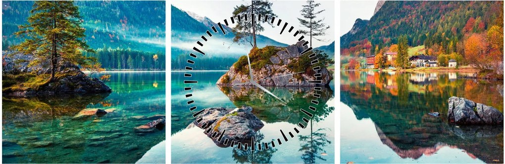Kép - Lake Hintersee, Bajor - Alpok, Ausztria (órával) (90x30 cm)