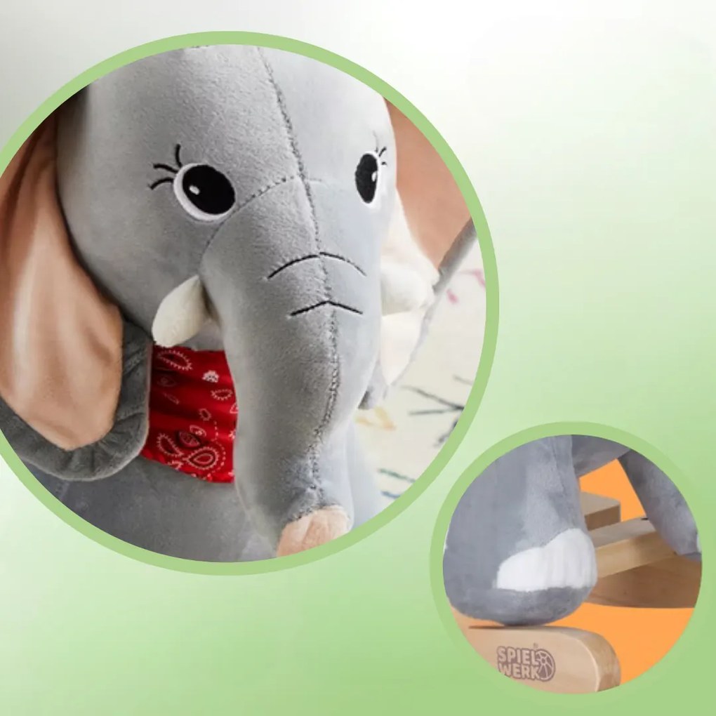 VICTOR elefánt hintajáték, biztonsági övvel, szürke Spielwerk