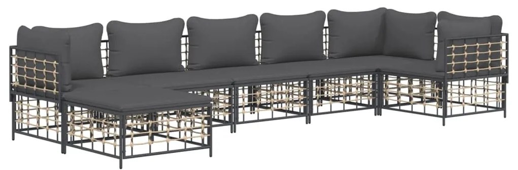 7 részes antracitszürke polyrattan kerti ülőgarnitúra párnákkal