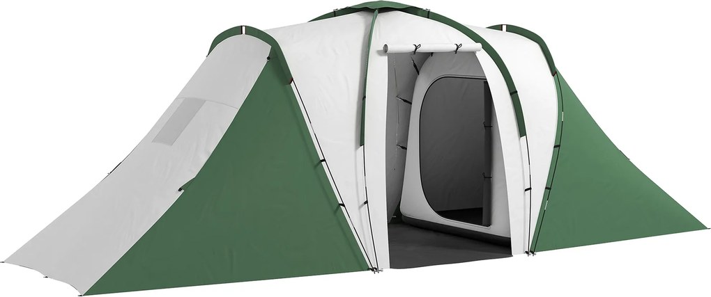 Outsunny Családi Alagúttábori Sátor 4-6 Fő Részére 555x225x190 cm Vízálló 3000 mm Összecsukható Két Hálóhellyel és Túratáskával Szürke és Zöld | Aosom