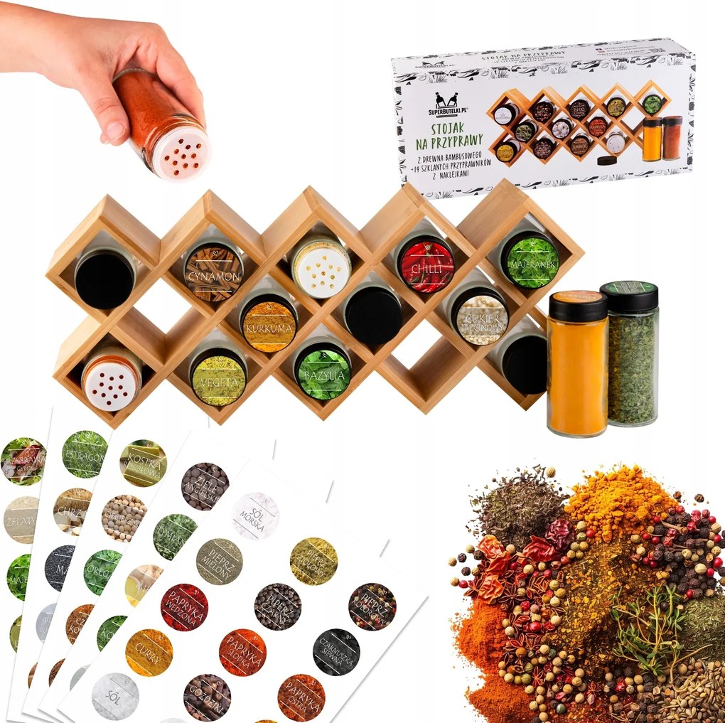 75x Fűszercímkék 14x Fűszertartó Tégelyek Fűszertartó Állvány