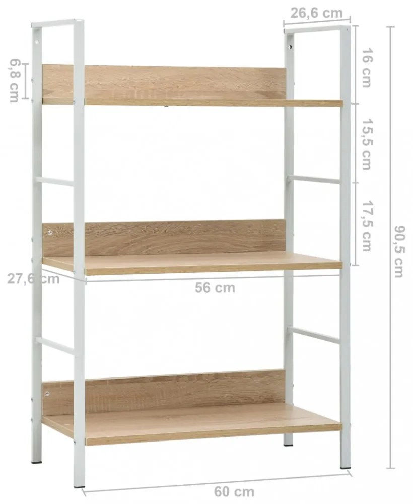 3 szintes tölgyszínű szerelt fa könyvespolc 60 x 27,6 x 90,5 cm