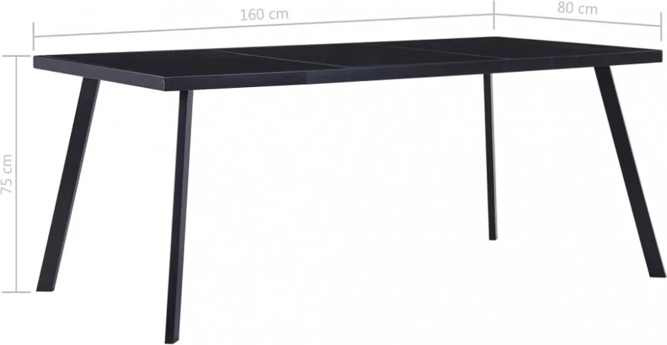 fekete edzett üveg étkezőasztal 160 x 80 x 75 cm
