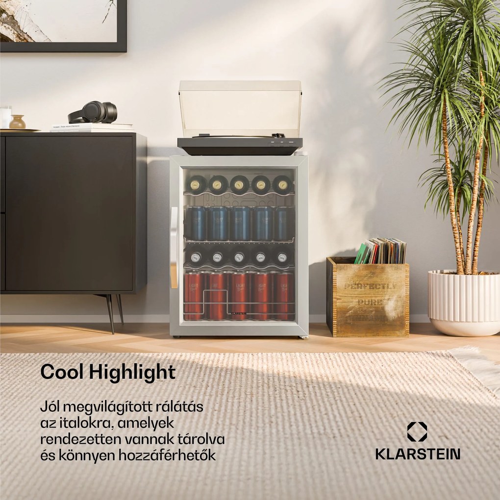 Klarstein Beersafe italhűtő üveges ajtóval | 64 x 48 cm | 60 liter | 85 W | Ezüst/fehér