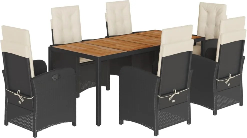 vidaXL 7 részes fekete polyrattan kerti étkezőgarnitúra párnával