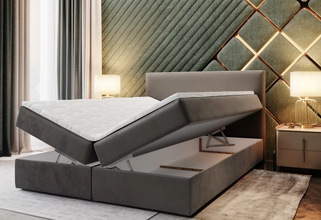 LINTO boxspring kárpitozott ágy, 180x200, monolith 37