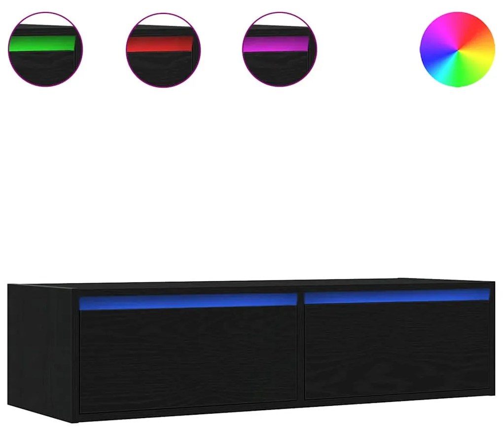 TV szekrény LED világítással fekete tölgy 100X35,5x25 cm