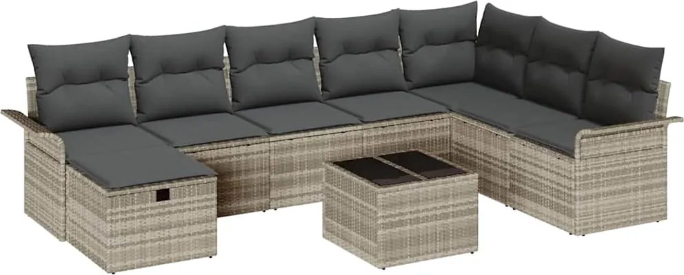 vidaXL Kerti Kanapé Szett párnával 9 pcs Világosszürke polirattan