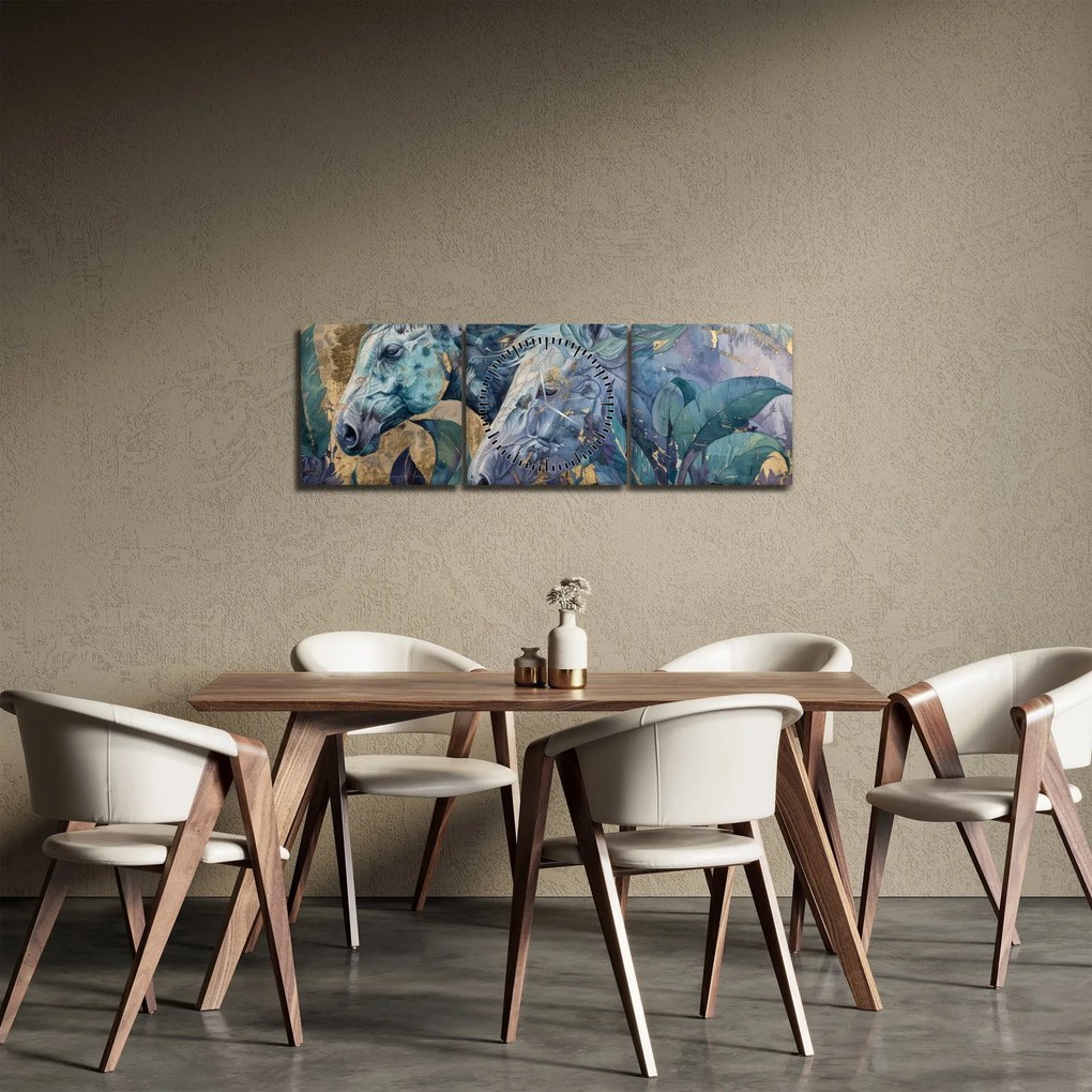 Kép - Lovak arany háttérrel (órával) (90x30 cm)