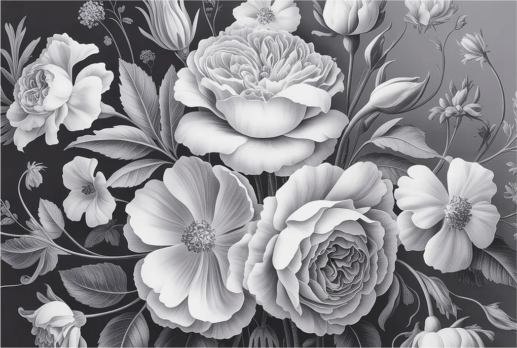 Fotótapéta Flizelin Dekoratív Hálószoba Szürke virágok 104x70 Ragasztó