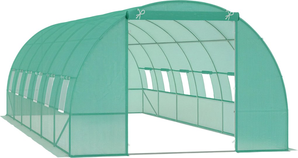 Outsunny Üvegház 800x300x200cm Fóliás Üvegház Paradicsomház Ajtóval, 12 Ablakkal, Galvanizált Acélból Készült Fóliás Túnel, Stabil Üvegház Növénytúnel
