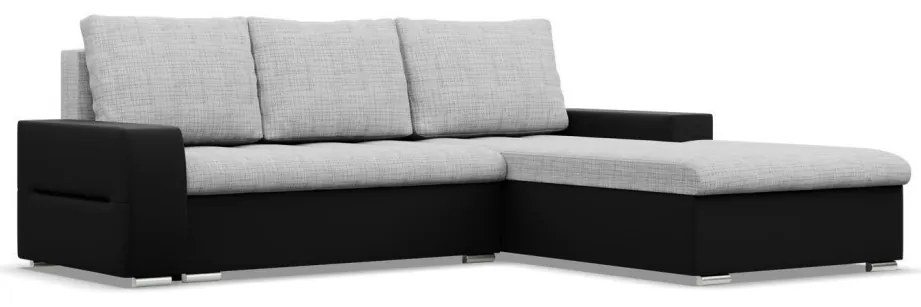 Toronto sarokkanapé, 2 ágyneműtartóval, fonott + műbőr, jobboldali, szürke - fekete