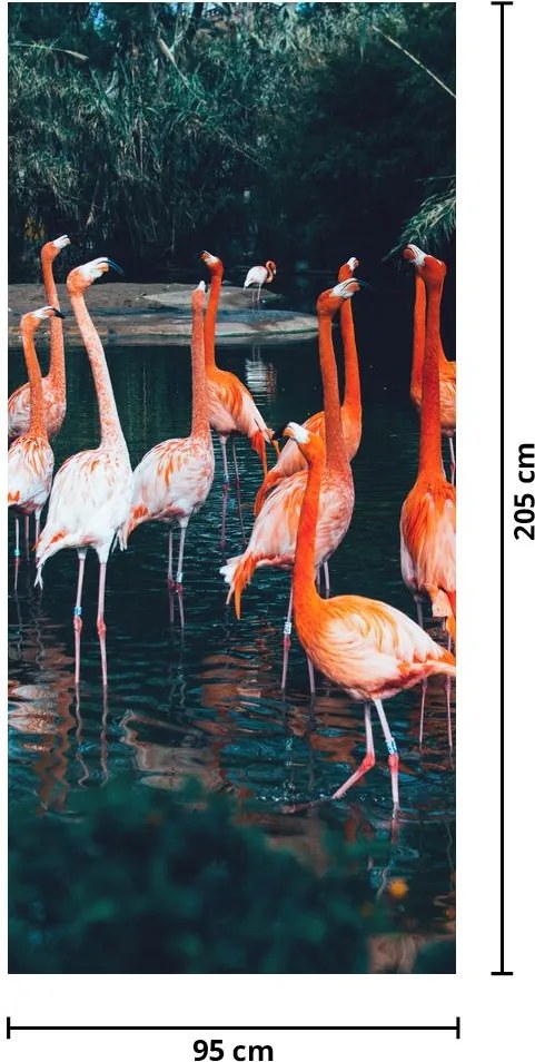 Fotótapéta ajtóra - Flamingócsorda (95x205cm)